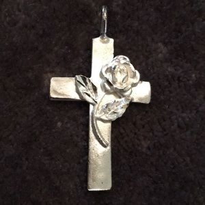 Sterling Silver Cross and Rose Charm